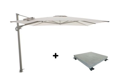 Ensemble de parasol Luxus 300x300 taupe/champagne avec pied de parasol Luxus