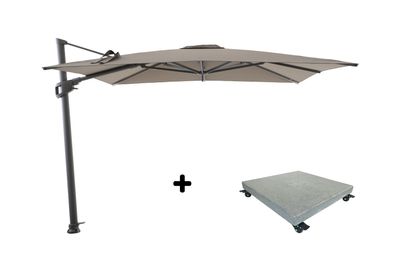 Ensemble de parasol Luxus 300x300 gris quartz/taupe avec pied de parasol Luxus