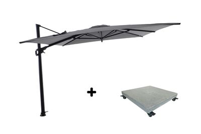 Ensemble de parasol Luxus 300x400 noir/charcoal avec pied de parasol Luxus