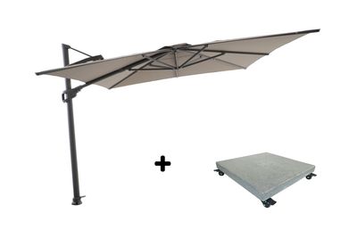 Ensemble de parasol Luxus 300x400 gris quartz/taupe avec pied de parasol Luxus