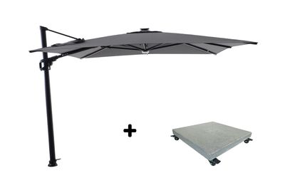 Ensemble de parasol Luxus led 300x300 noir/charcoal avec pied de parasol Luxus