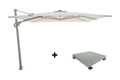 Ensemble de parasol Luxus led 300x300 taupe/champagne avec pied de parasol Luxus