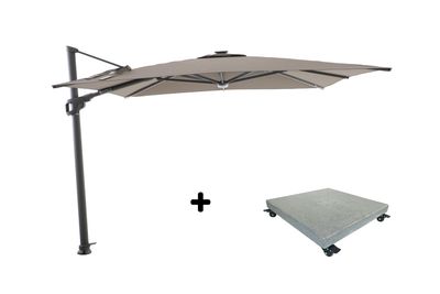 Ensemble de parasol Luxus led 300x300 gris quartz/taupe avec pied de parasol Luxus